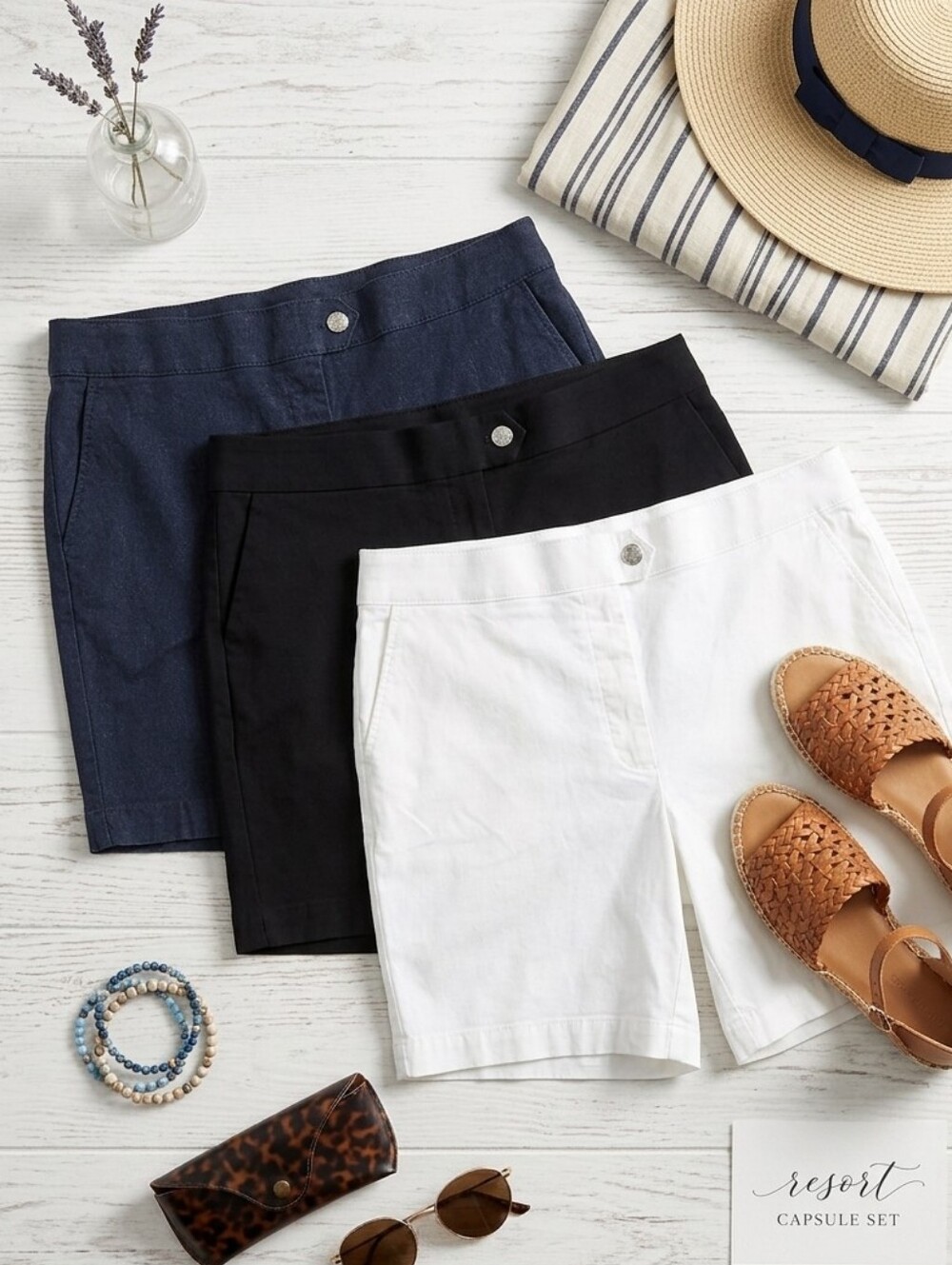 Rafaella Three-Pack Mid-Rise Shorts — Navy, Black & White